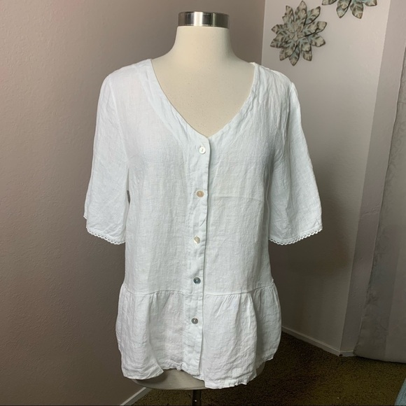 Francesca Bettini 100% Linen White Top Size Med. - Picture 8 of 9